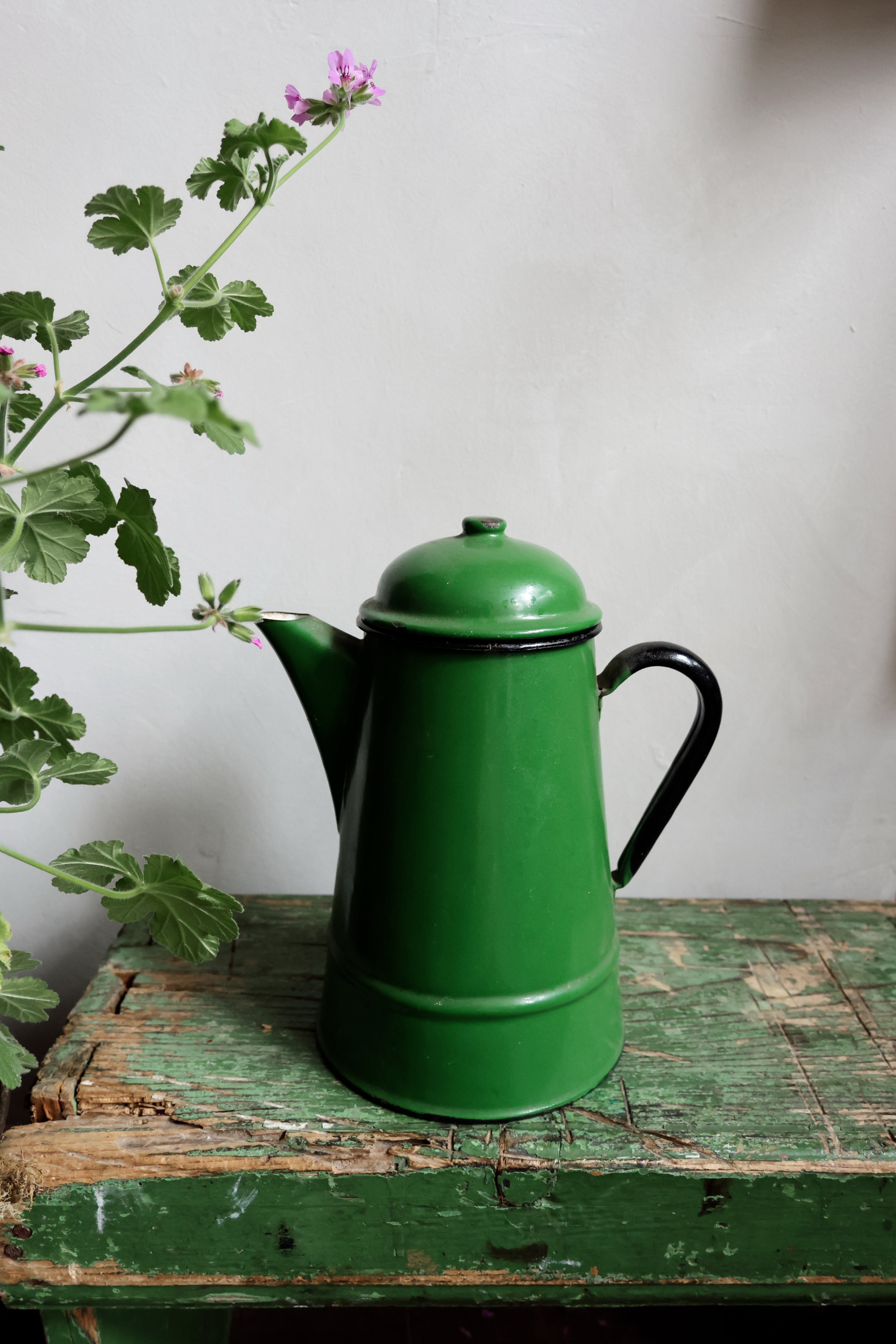 Vintage Green Enamel Coffee Pot