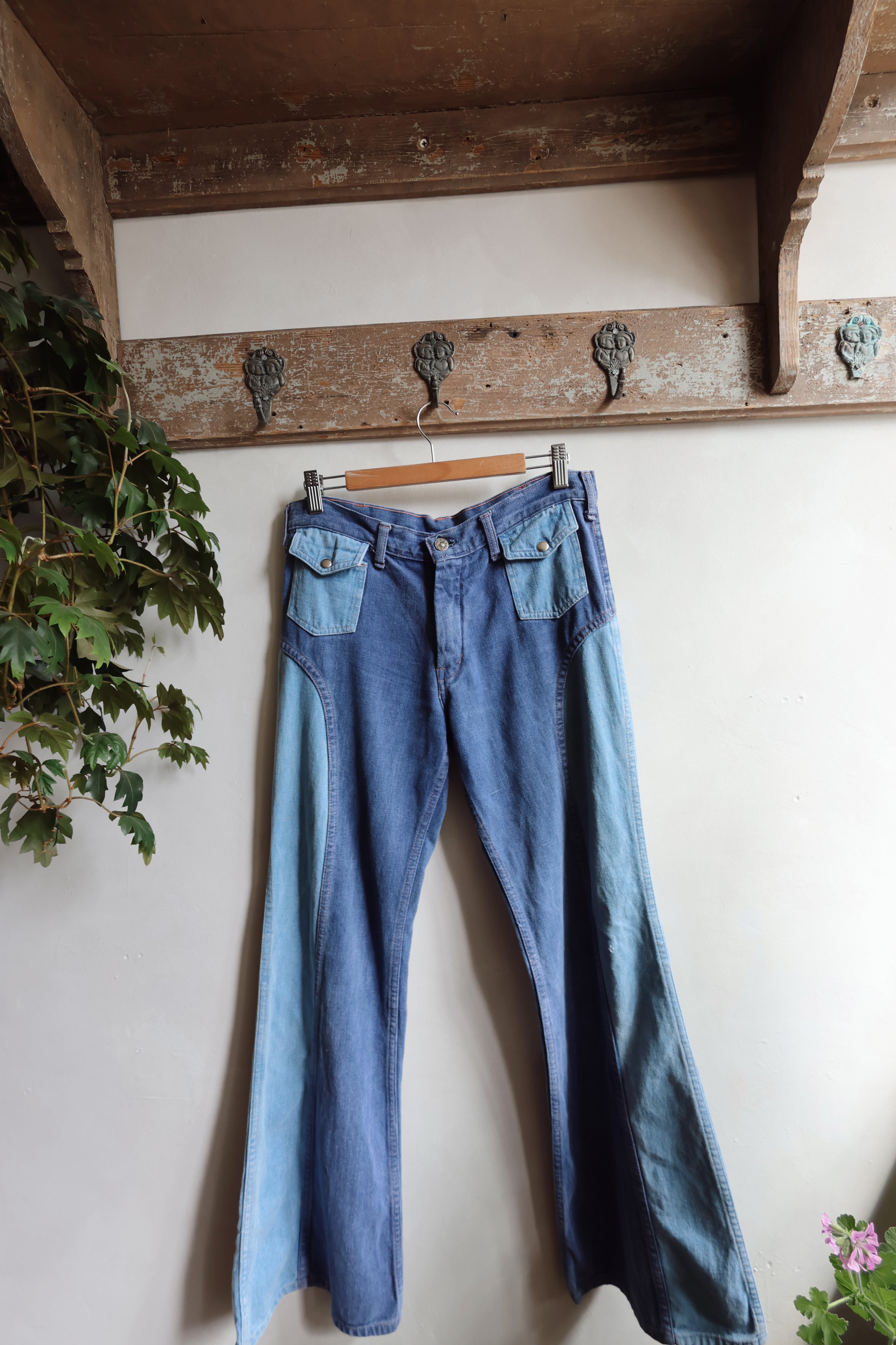 Vintage Blue Patchwork Flares