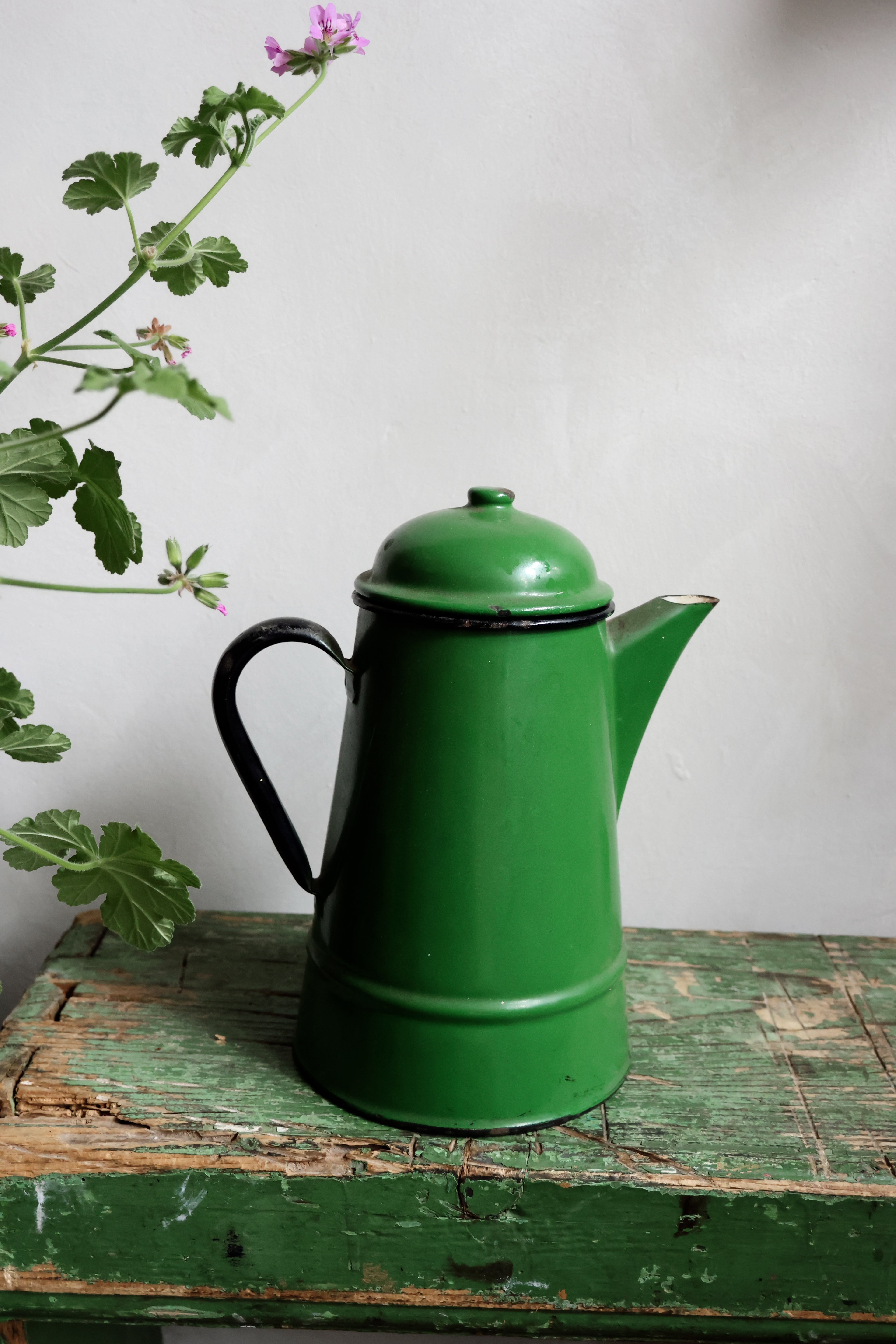 Vintage Green Enamel Coffee Pot