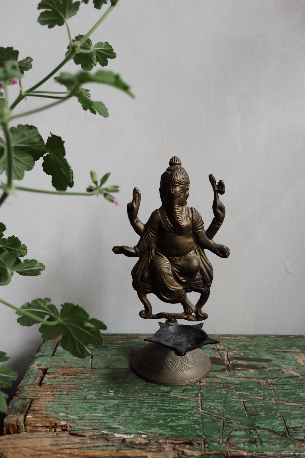 Antique Brass Ganesh Oil Burner Statue