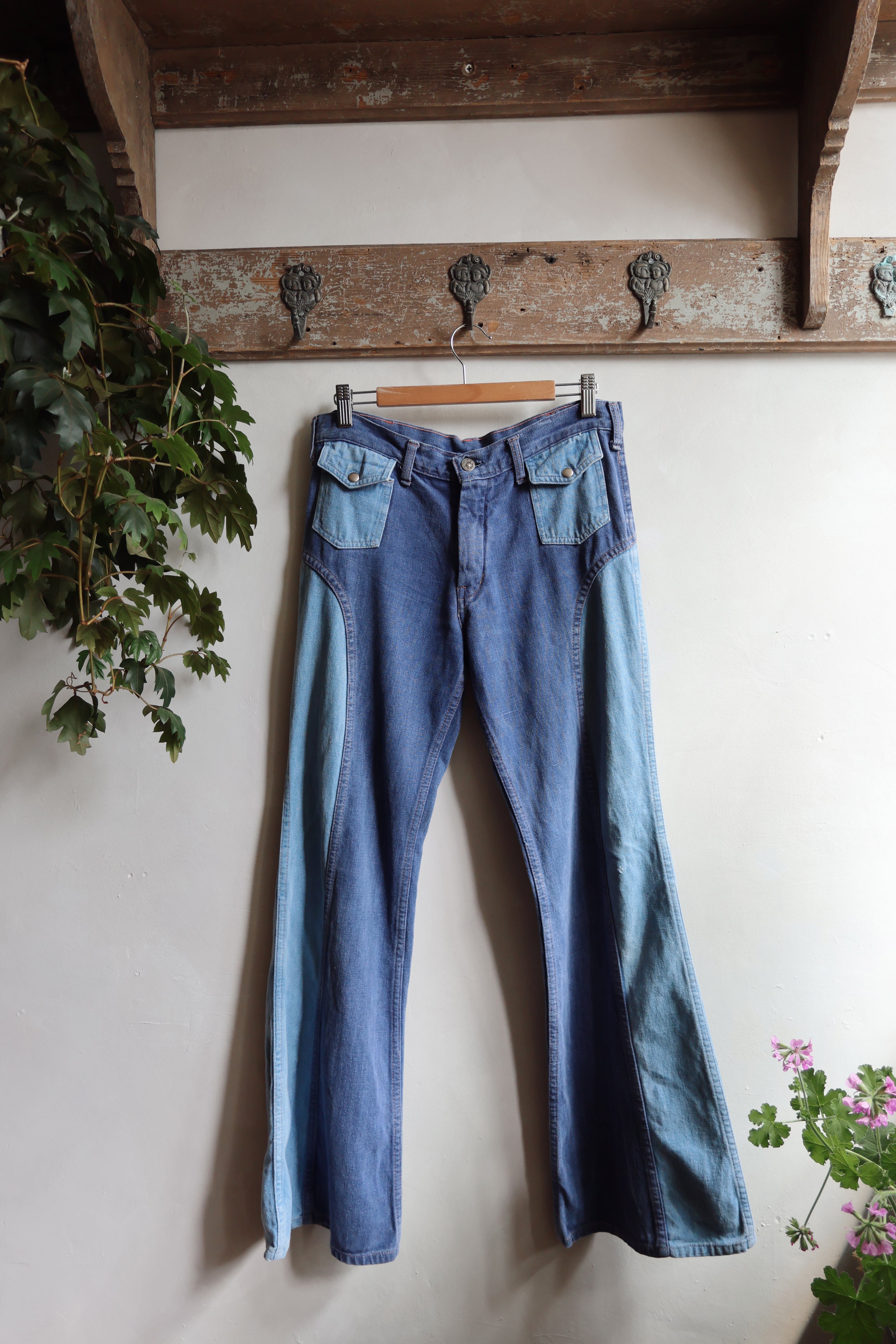 Vintage Blue Patchwork Flares