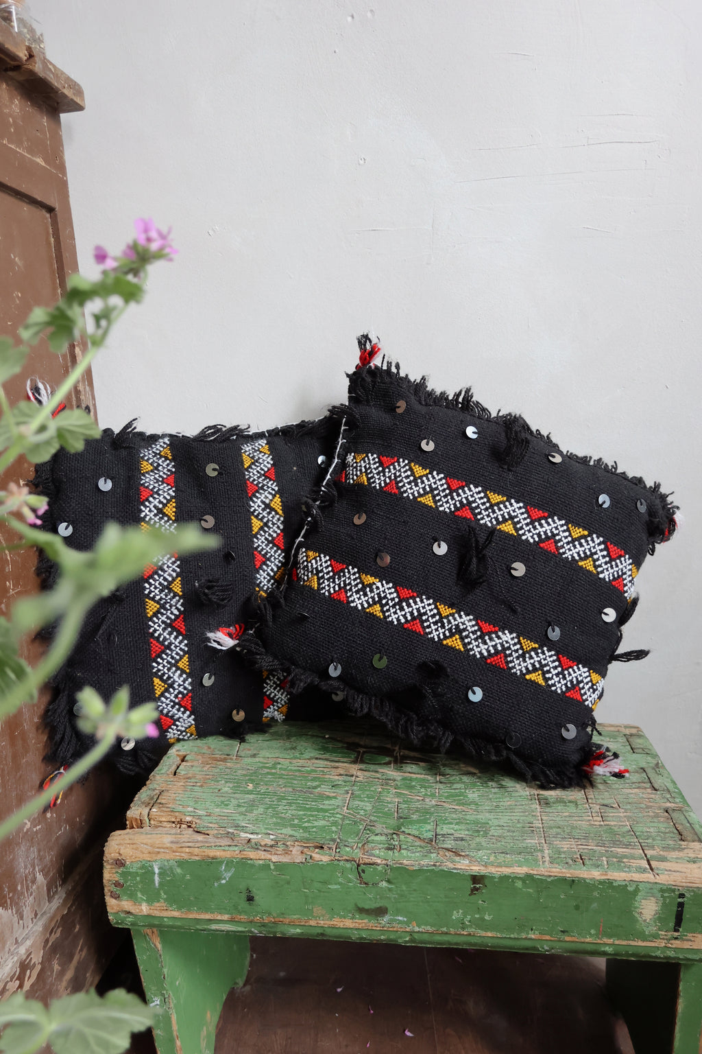 Pair of Handwoven Moroccan Berber Cushions