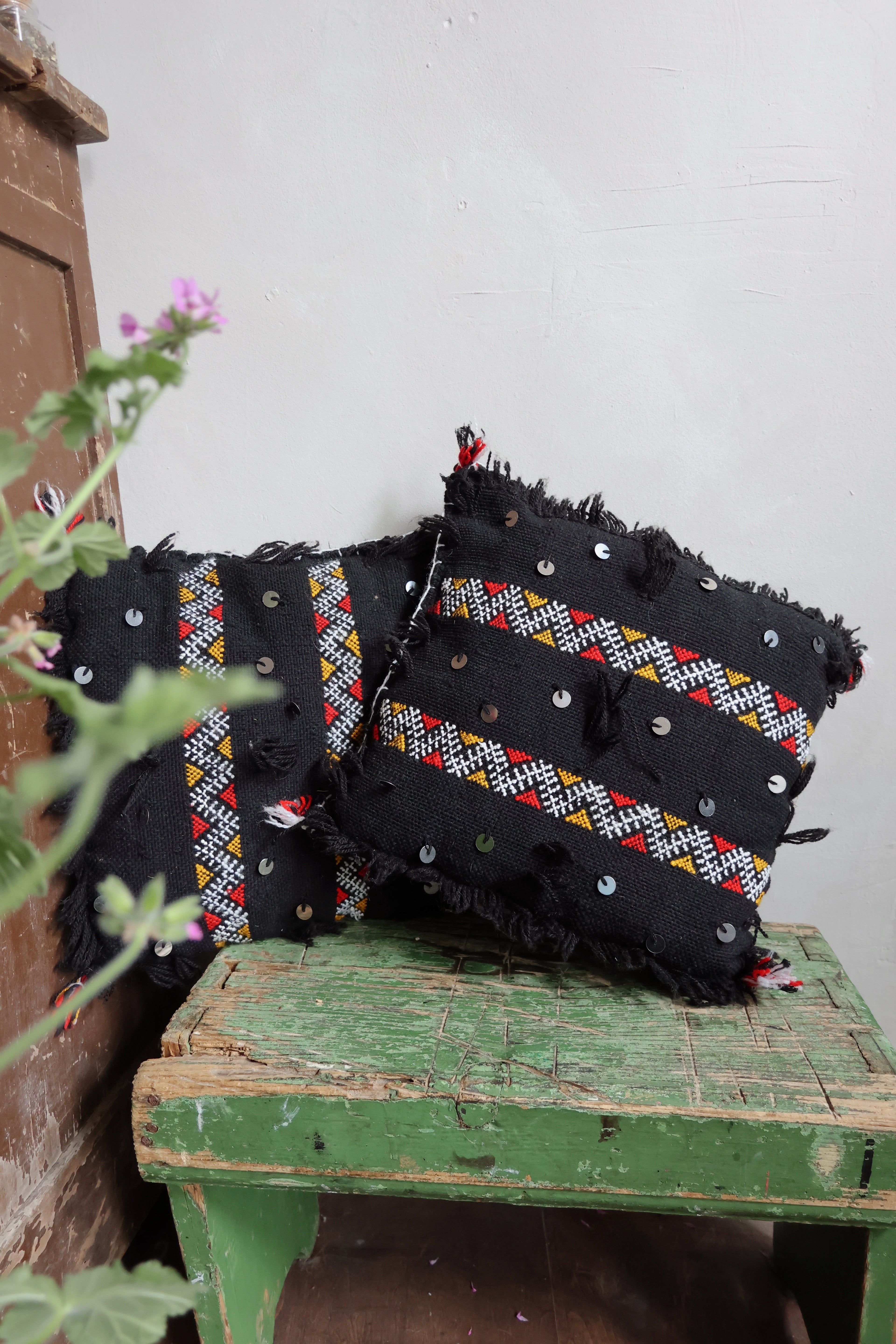 Pair of Handwoven Moroccan Berber Cushions