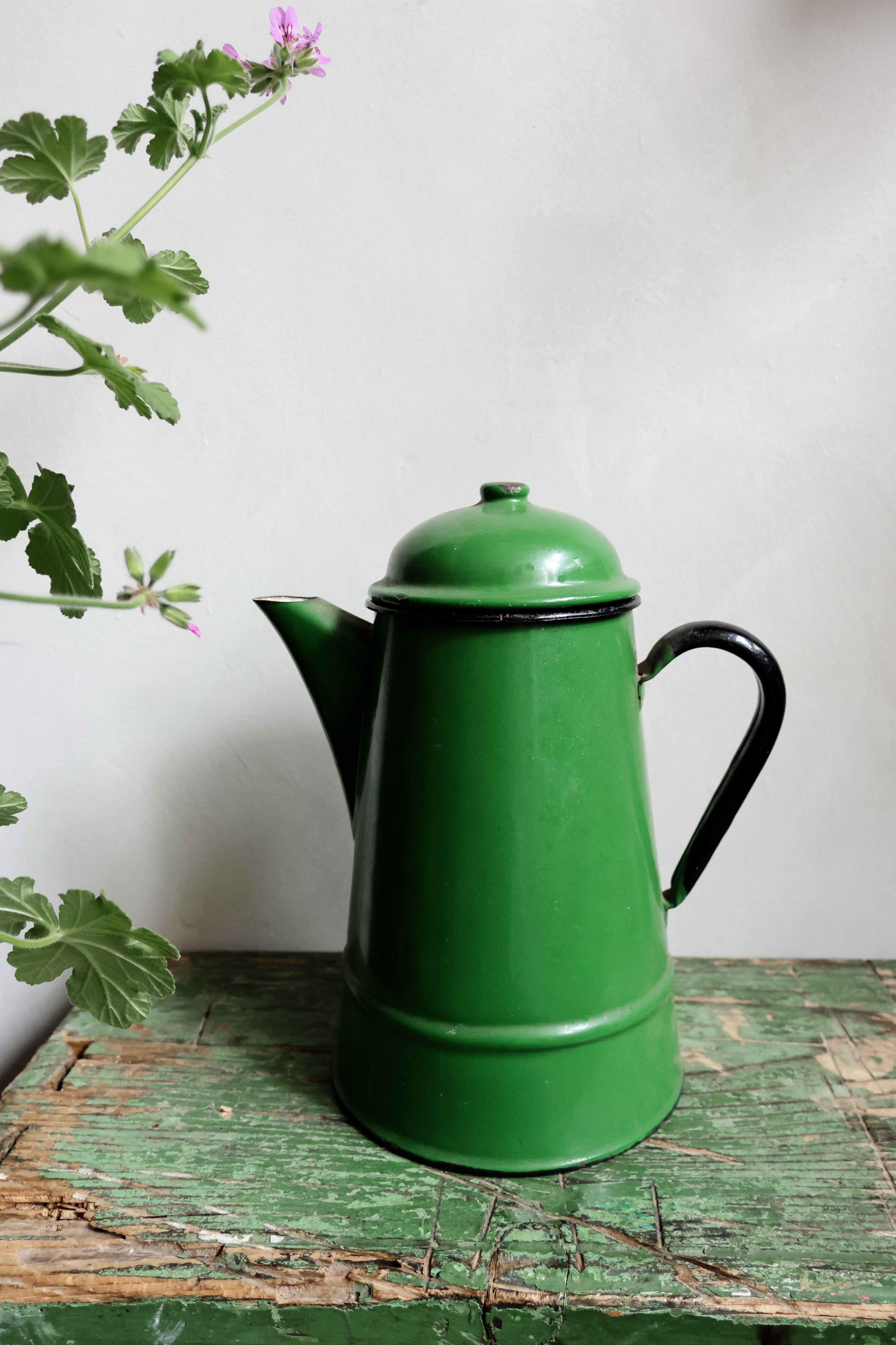 Vintage Green Enamel Coffee Pot