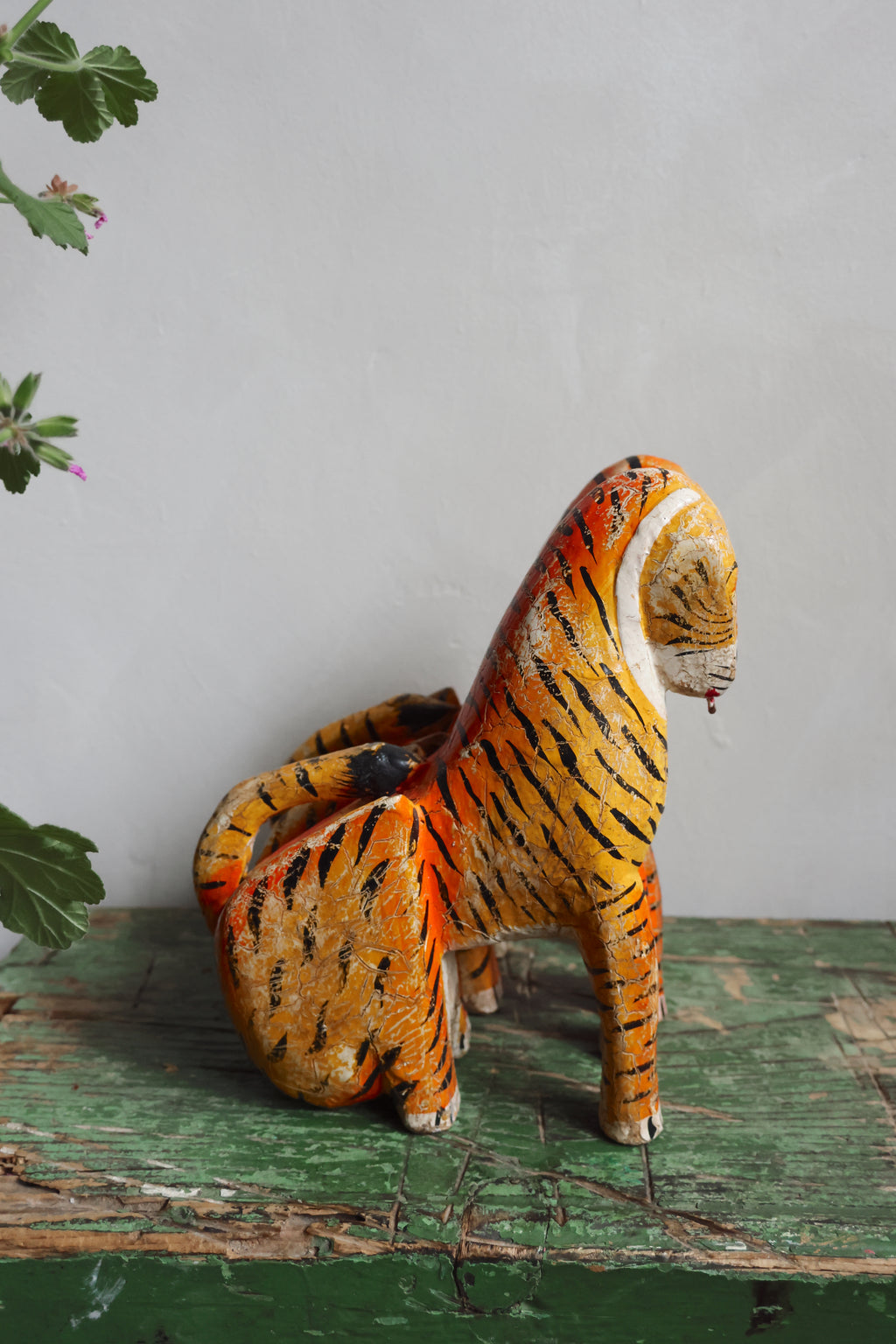 Sacred Temple Tigers – A Pair of Hand-Carved Indian Ritual Figures