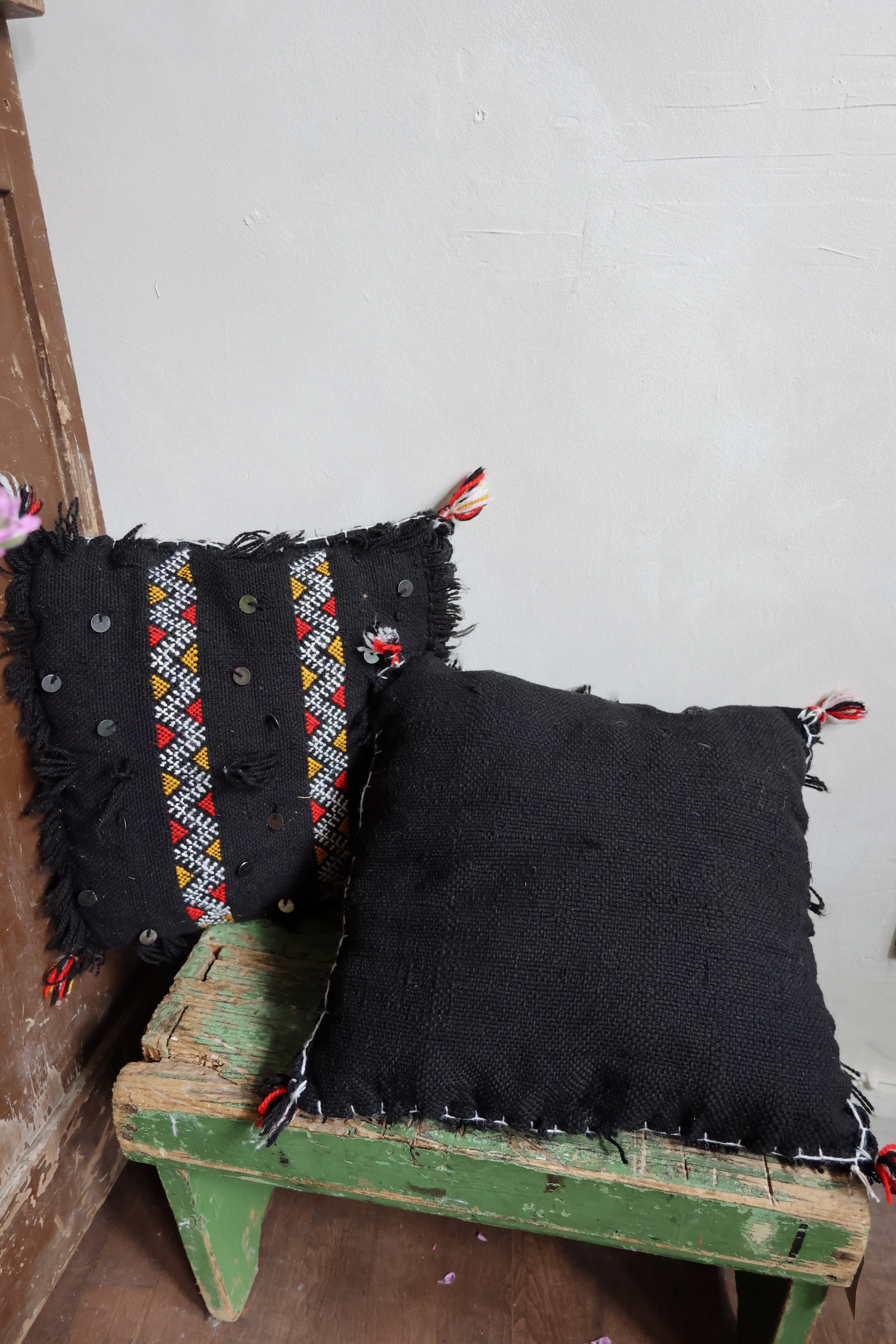 Pair of Handwoven Moroccan Berber Cushions