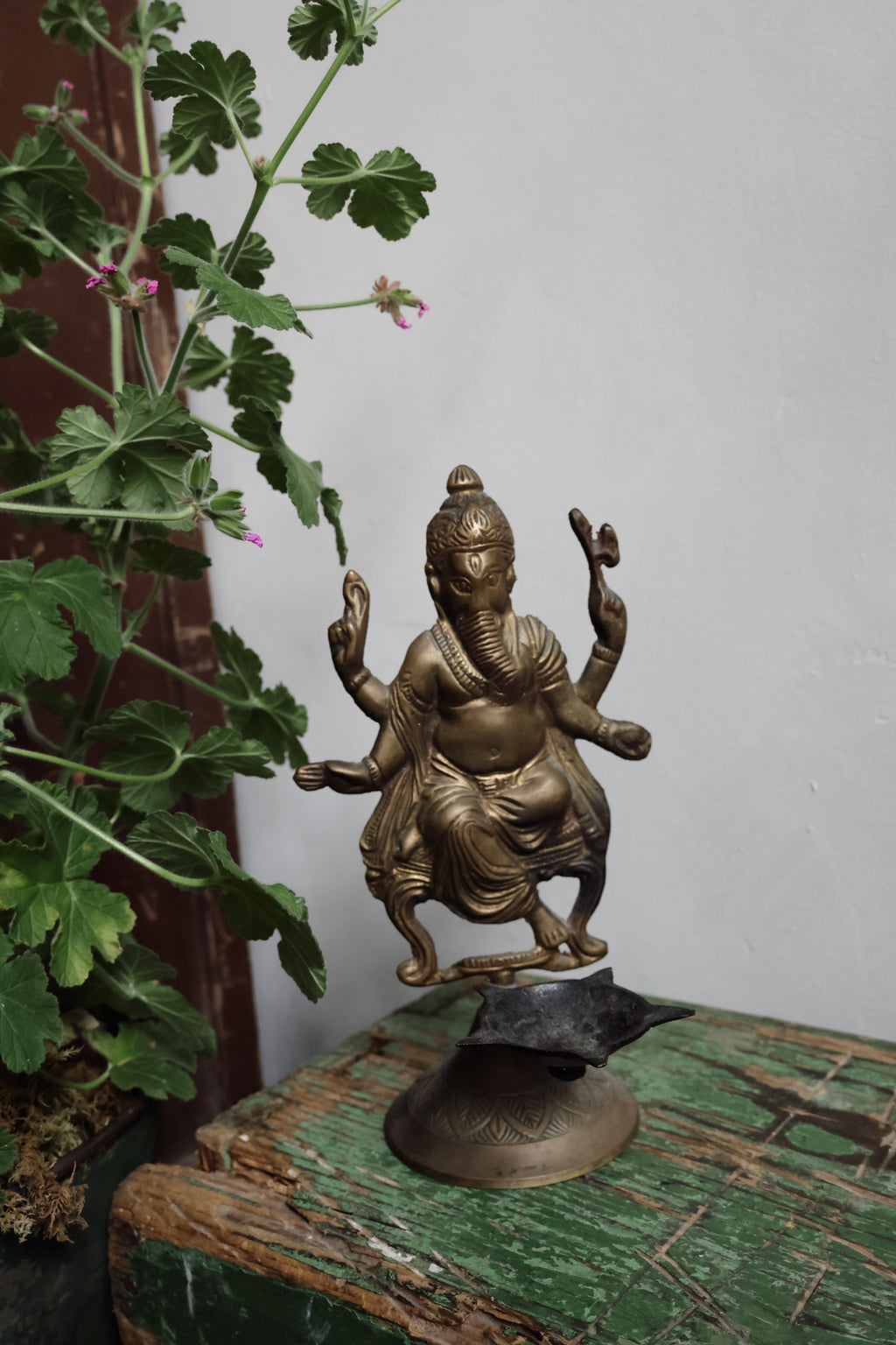 Antique Brass Ganesh Oil Burner Statue