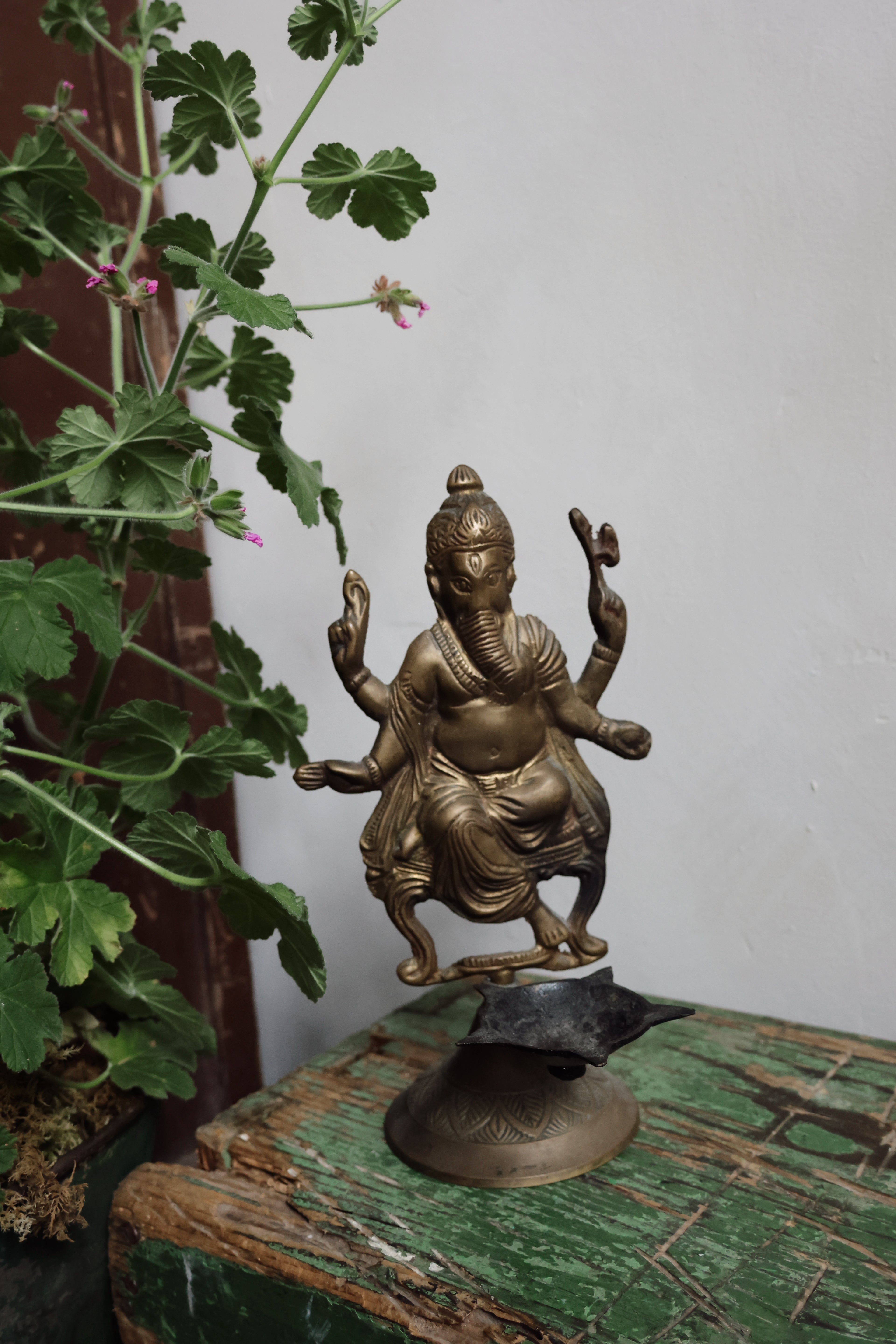 Antique Brass Ganesh Oil Burner Statue