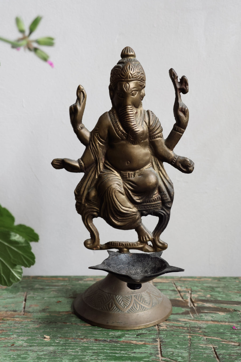 Antique Brass Ganesh Oil Burner Statue