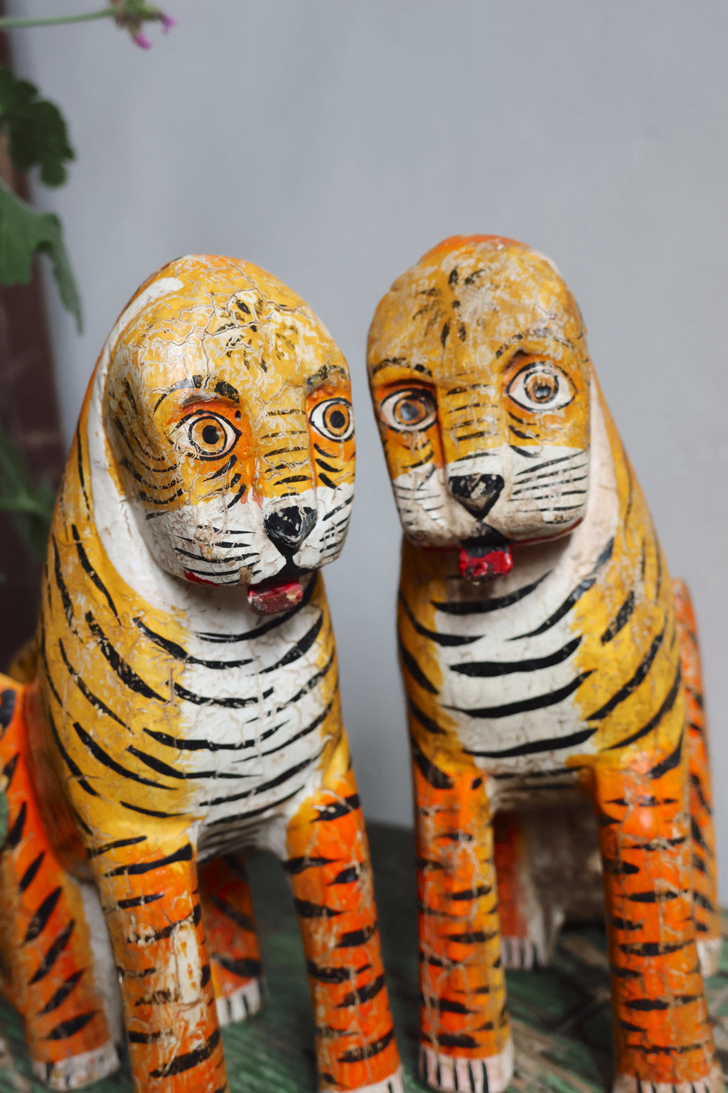 Sacred Temple Tigers – A Pair of Hand-Carved Indian Ritual Figures