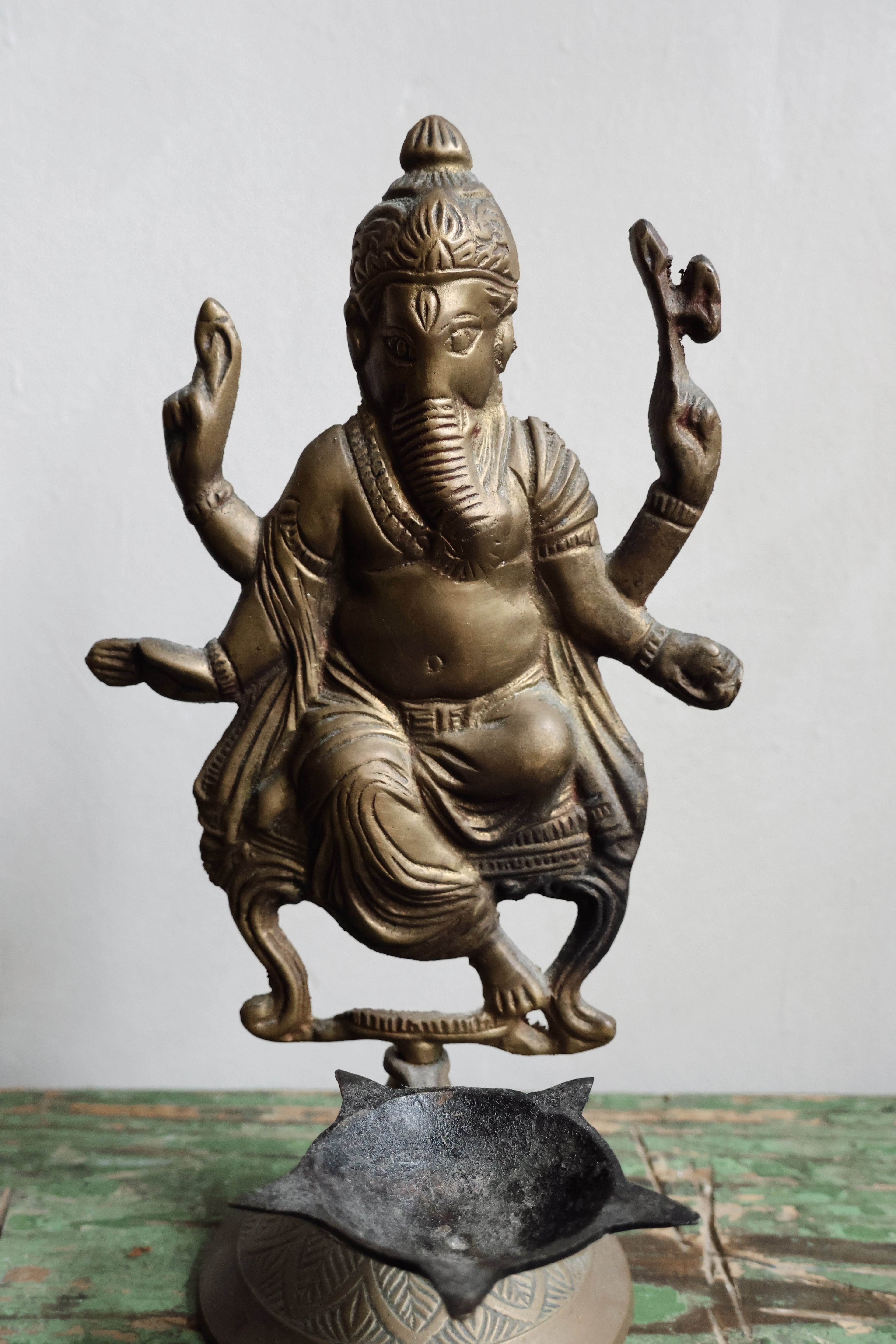 Antique Brass Ganesh Oil Burner Statue